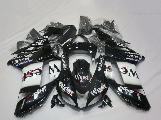 Purchase 2007-2008 Glossy Black White West Kawasaki ZX6R Motorcycle Fairings UK