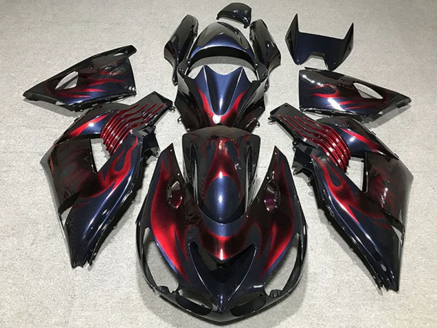 Purchase 2006-2011 Chameleon Blue Black Red Flame Kawasaki ZX14R Motorcycle Fairings UK