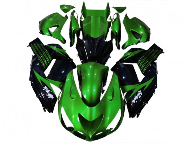 Purchase 2006-2011 Green Glossy Black White Ninja Kawasaki ZX14R Motorcycle Fairing UK