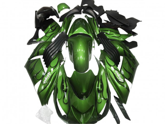 Purchase 2006-2011 Green Black Flame Kawasaki ZX14R Motorcycle Fairings UK