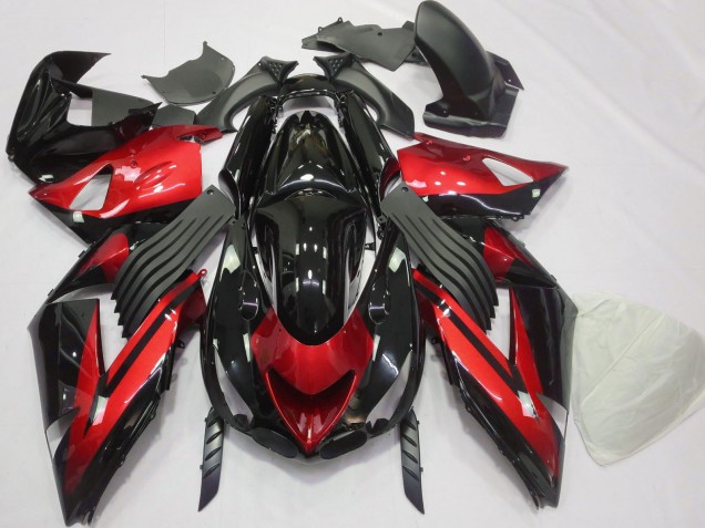 Purchase 2006-2011 Red Glossy Black Stripe Kawasaki ZX14R Motorcycle Fairings UK