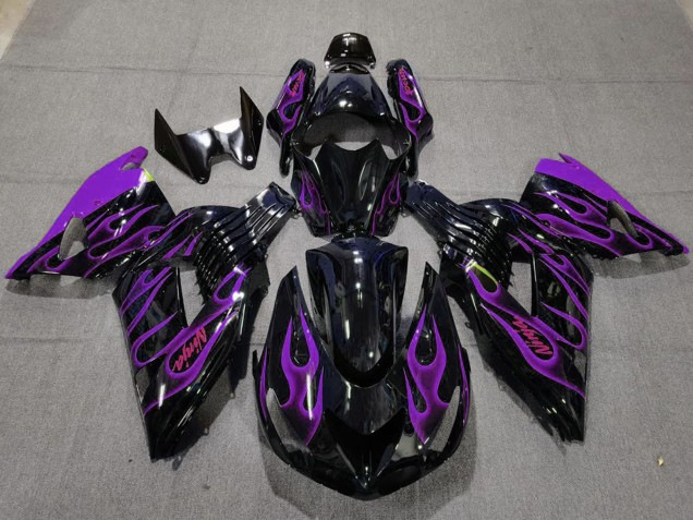 Purchase 2006-2011 Glossy Black Purple Flame Kawasaki ZX14R Motorcycle Fairings UK
