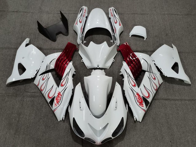 Purchase 2006-2011 White Red Flame Kawasaki ZX14R Motorcycle Fairings UK