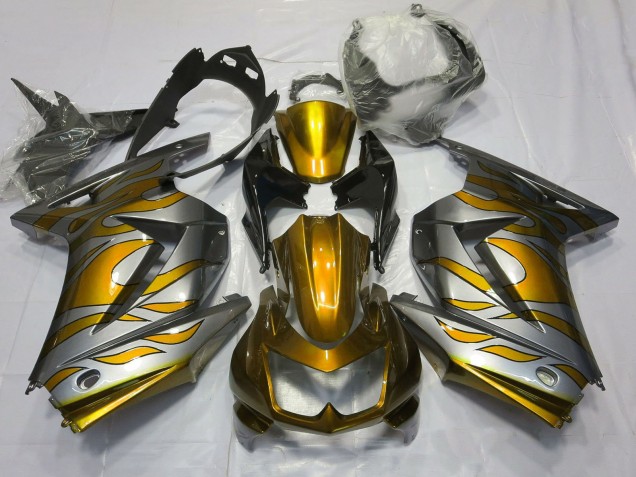 Purchase 2008-2012 Silver Gold Flame Kawasaki Ninja 250 Motorcycle Fairings UK