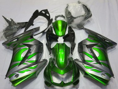 Purchase 2008-2012 Silver Green Flame Kawasaki Ninja 250 Motorcycle Fairings UK
