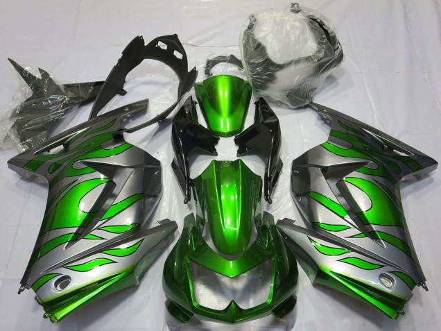 Purchase 2008-2012 Silver Green Flame Kawasaki Ninja 250 Motorcycle Fairings UK
