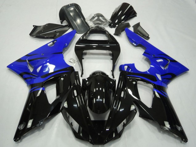 Purchase 2000-2001 Blue Glossy Black Flame Yamaha R1 Motorcycle Fairings UK