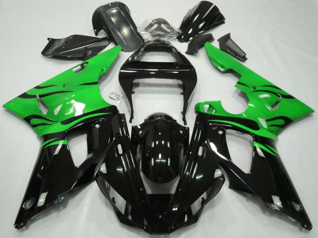 Purchase 2000-2001 Green Glossy Black Flame Yamaha R1 Motorcycle Fairings UK