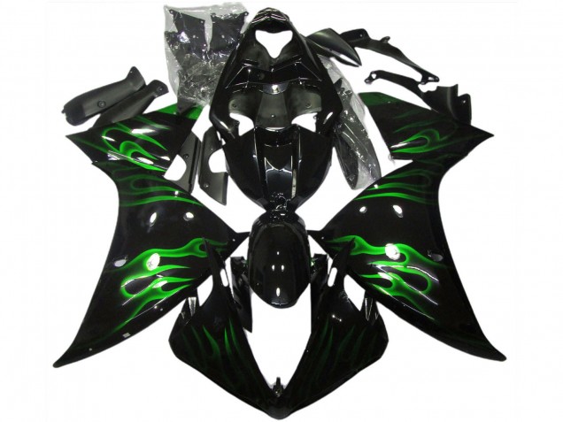 Purchase 2009-2011 Glossy Black Green Flame Yamaha R1 Motorcycle Fairings UK