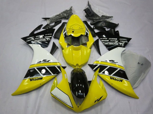 Purchase 2012-2014 White Yellow Glossy Black Yamaha R1 Motorcycle Fairings UK