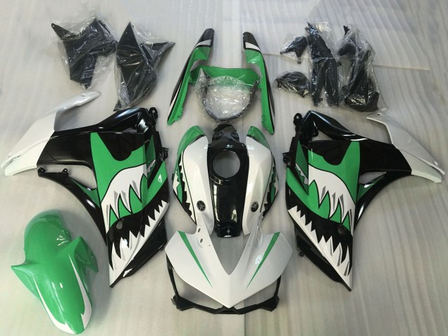 Purchase 2015-2018 White Green Black Shark Yamaha R3 Motorcycle Fairing UK