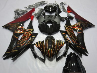 Purchase 2008-2016 Red Glossy Black Gold Flame Yamaha R6 Motorcycle Fairings UK