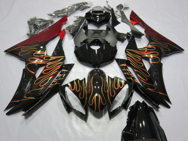 Purchase 2008-2016 Red Glossy Black Gold Flame Yamaha R6 Motorcycle Fairings UK