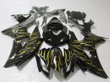 Purchase 2008-2016 Glossy Black Gold Flame Yamaha R6 Motorcycle Fairings UK
