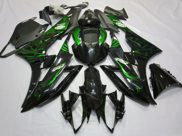 Purchase 2006-2007 Glossy Black Green Flame Yamaha R6 Motorcycle Fairings UK