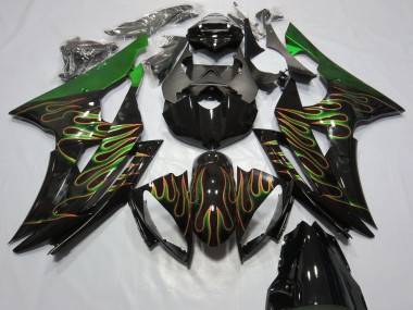 Purchase 2008-2016 Green Glossy Black Gold Flame Yamaha R6 Motorcycle Fairings UK