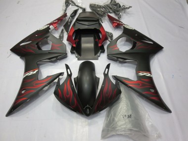 Purchase 2003-2004 Matte Black Red Flame Yamaha R6 Motorcycle Fairings UK