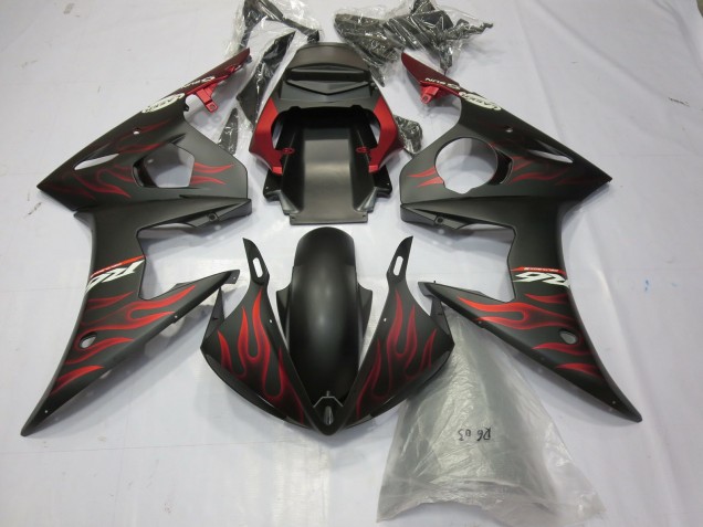 Purchase 2003-2004 Matte Black Red Flame Yamaha R6 Motorcycle Fairings UK