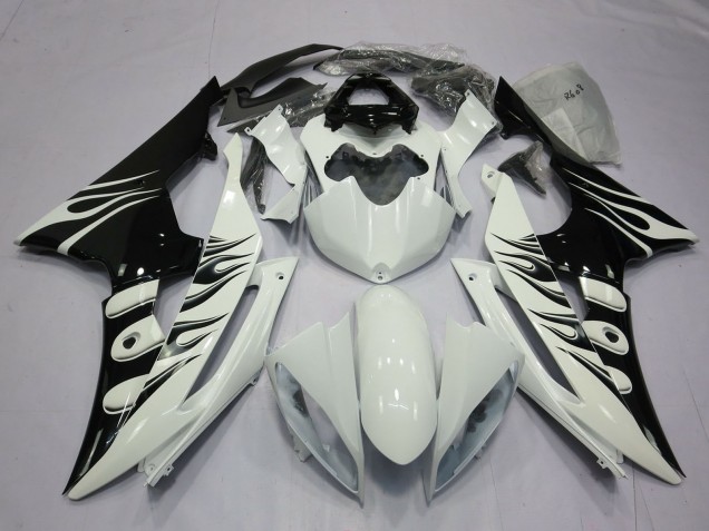 Purchase 2008-2016 White Glossy Black Flame Yamaha R6 Motorcycle Fairings UK