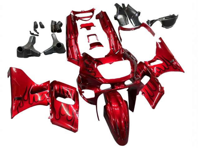 Purchase 1993-2007 Red with Black Flame Kawasaki ZZR400 Motorcycle Fairings UK Purchase 1993-2007 Red with Black Flame Kawasaki ZZR400 Motorcycle Fairings UK
