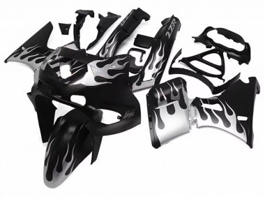 Purchase 1993-2007 Black with Silver Flame Kawasaki ZZR400 Motorcycle Fairings UK