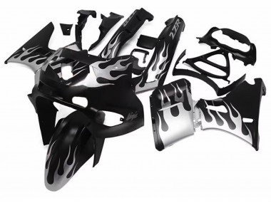 Purchase 1993-2007 Black with Silver Flame Kawasaki ZZR400 Motorcycle Fairings UK