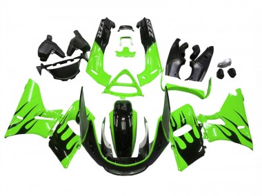 Purchase 1993-2007 Green with Black Flame Kawasaki ZZR400 Motorcycle Fairings UK
