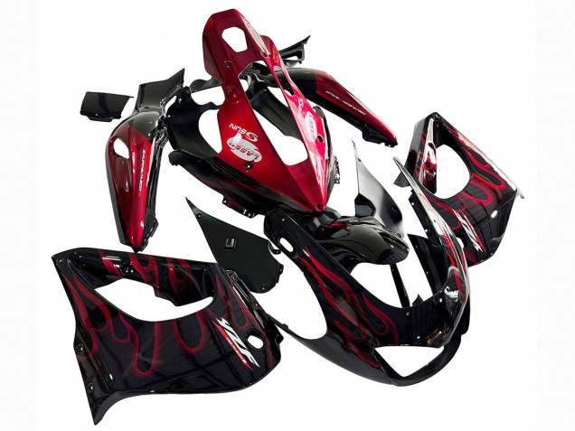 Purchase 1997-2007 Black with Red Flame Yamaha YZF1000R Thunderace Motorcycle Fairings UK
