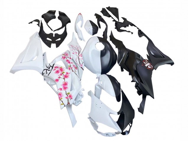 Purchase 2023-2025 Black White with Flower Kawasaki ZX6R Motorcycle Fairings UK Purchase 2023-2025 Black White with Flower Kawasaki ZX6R Motorcycle Fairings UK