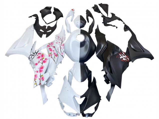 Purchase 2023-2025 Black White with Flower Kawasaki ZX6R Motorcycle Fairings UK Purchase 2023-2025 Black White with Flower Kawasaki ZX6R Motorcycle Fairings UK