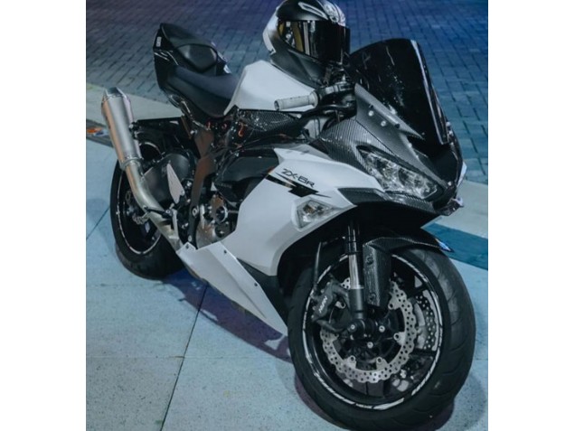 Purchase 2019-2022 White Black Carbon Fiber Kawasaki ZX6R Motorcycle Fairings UK
