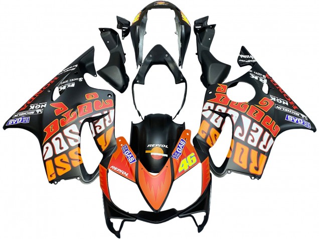 Purchase 2004-2007 Matte Black Orange Rossi Honda CBR600 F4i Motorcycle Fairings UK