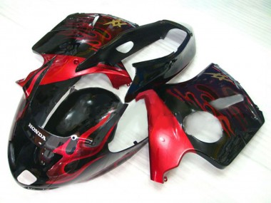 Purchase 1996-2007 Glossy Black Red Flame Honda CBR1100XX Blackbird Motorcycle Fairing Kits UK