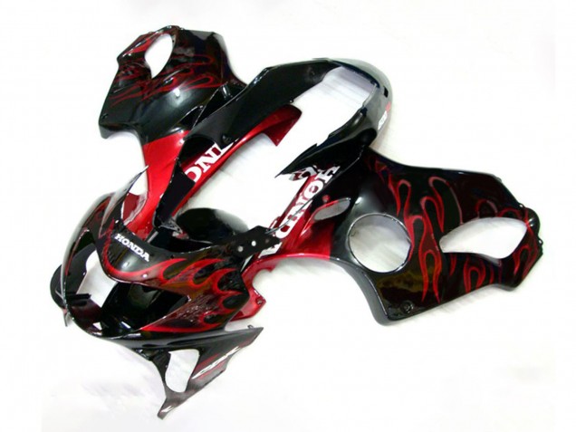 Purchase 1999-2000 Glossy Black Red Flame Honda CBR600 F4 Motorcycle Fairings UK