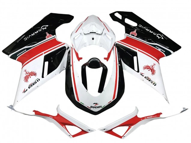 Purchase 2007-2014 White Red Glossy Black Ducati 1198 Motorcycle Fairings UK