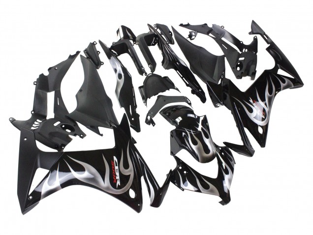 Purchase 2013-2015 Glossy Black Silver Flame Honda CBR500R Motorcycle Fairings UK