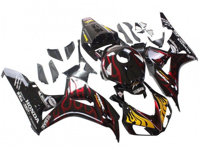 Purchase 2006-2007 Glossy Black Yellow Red Flame Honda CBR1000RR Motorcycle Fairings UK