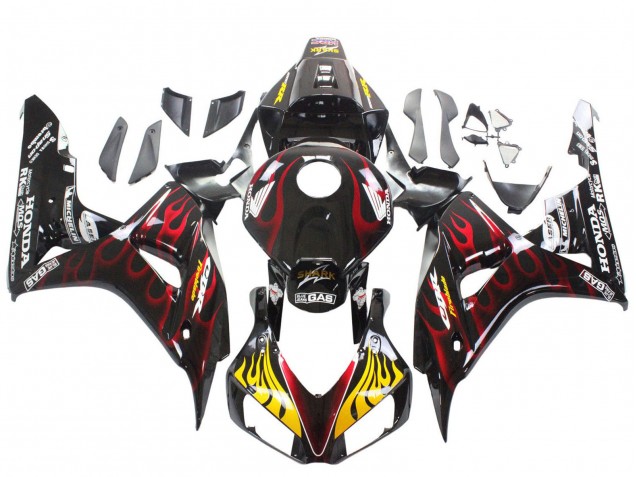 Purchase 2006-2007 Glossy Black Yellow Red Flame Honda CBR1000RR Motorcycle Fairings UK