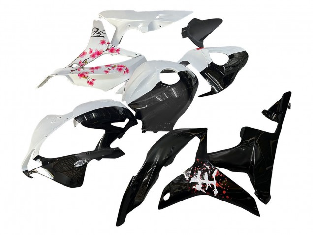 Purchase 2007-2008 White Cherry Blossom Glossy Black Split Honda CBR600RR Motorcycle Fairings UK