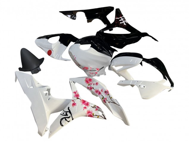 Purchase 2007-2008 White Cherry Blossom Glossy Black Split Honda CBR600RR Motorcycle Fairings UK