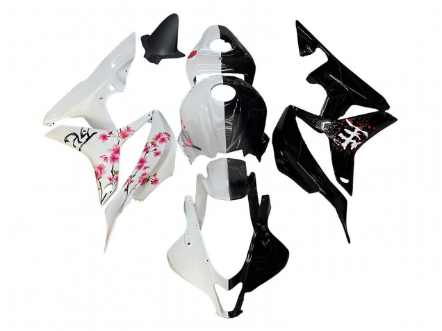 Purchase 2007-2008 White Cherry Blossom Glossy Black Split Honda CBR600RR Motorcycle Fairings UK