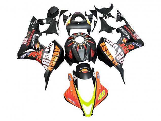 Purchase 2007-2008 Matte Black Orange Red Rossi Repsol 46 Honda CBR600RR Motorcycle Fairings UK