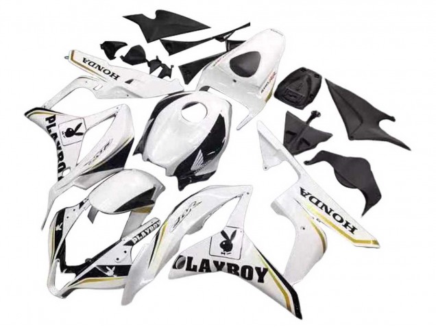 Purchase 2007-2008 White Gold Glossy Black Playboy Honda CBR600RR Motorcycle Fairing UK