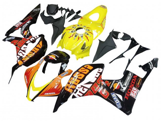 Purchase 2007-2008 Yellow Orange Glossy Black Rossi Repsol Honda CBR600RR Motorcycle Fairings UK