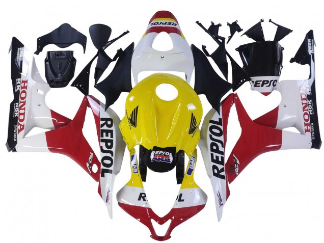 Purchase 2007-2008 White Yellow Red Repsol HRC Honda CBR600RR Motorcycle Fairings UK
