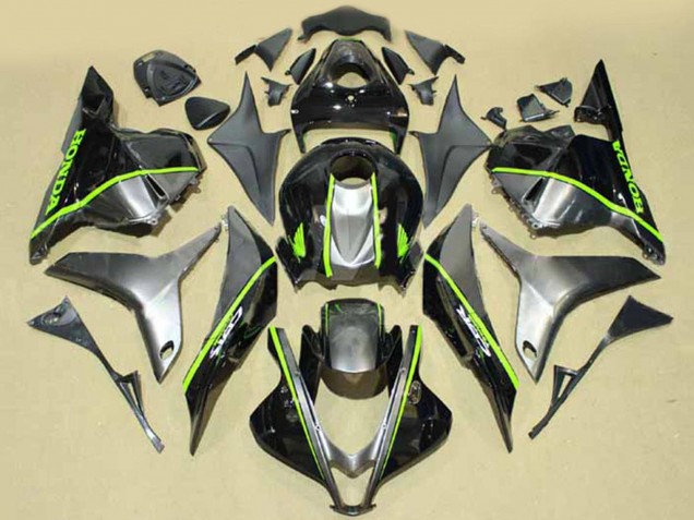 Purchase 2009-2012 Silver Glossy Black with Fluorescent Green Lines Honda CBR600RR Motorcycle Fairings UK