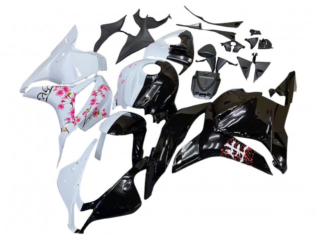 Purchase 2009-2012 White Cherry Blossom Glossy Black Honda CBR600RR Motorcycle Fairings UK