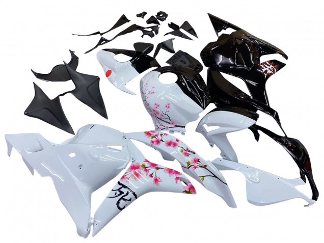 Purchase 2009-2012 White Cherry Blossom Glossy Black Honda CBR600RR Motorcycle Fairings UK
