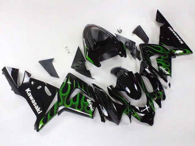 Purchase 2004-2005 Black with Green Flame Ninja Kawasaki ZX10R Motorcycle Fairings UK