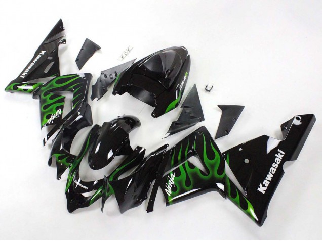 Purchase 2004-2005 Black with Green Flame Ninja Kawasaki ZX10R Motorcycle Fairings UK
